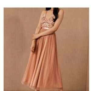 NWT BHLDN By Anthropologie Elegant Peach Floral Embroidered Dress Size 2